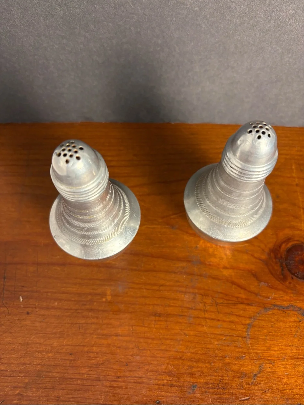 Vintage “Rocket” 1950’s Silver-Tone Metal & Clear Glass Salt and Pepper Shakers